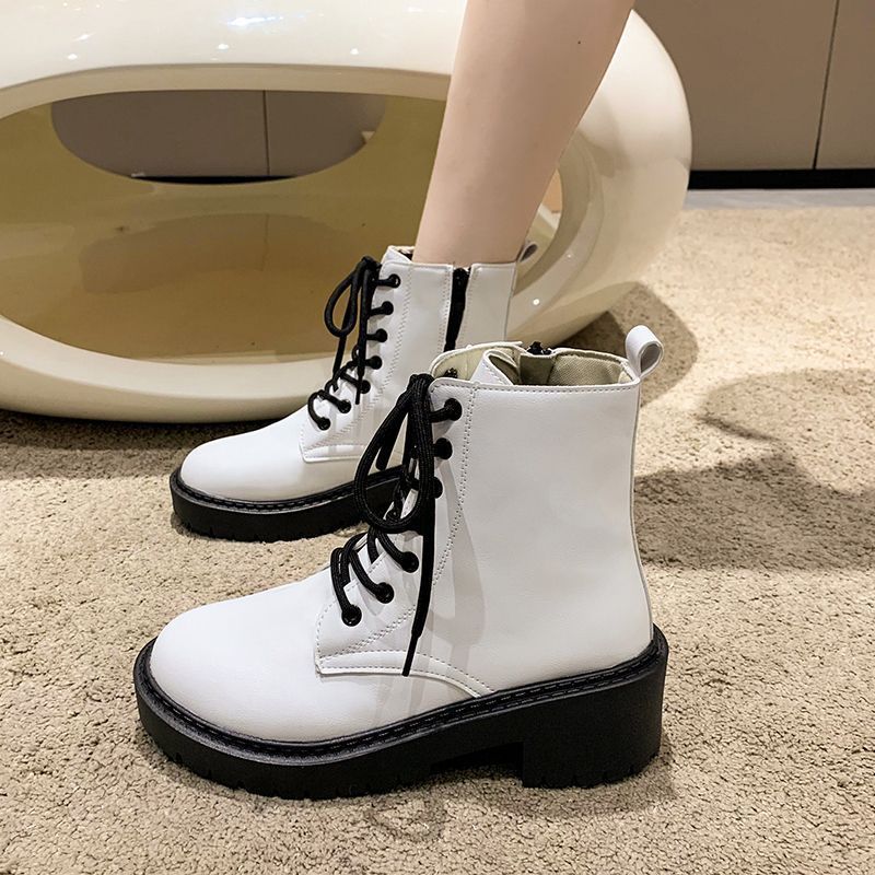 Winter Boots Female British Womens Shoes Thick Bottom Mid-calf Single Boots Thick Heeled Casual Ankle Boots for Women 251105