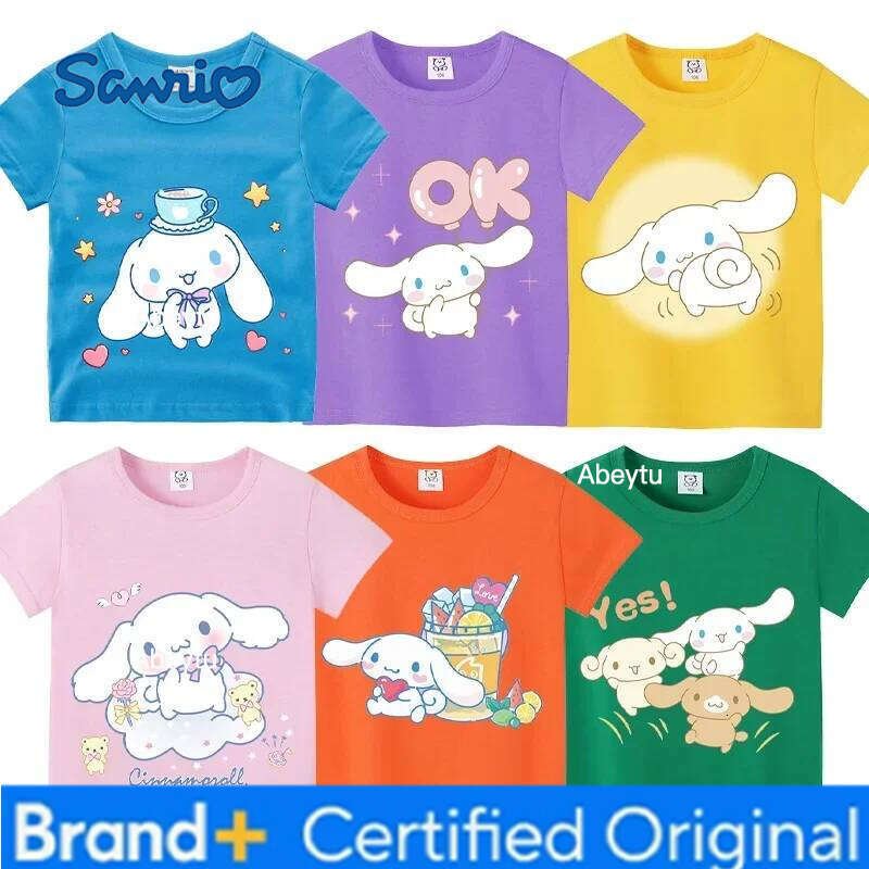 Sanrio Cinnamoroll Kids T Shirt Kawaii Summer Short Sleeve s Cartoon Dog Soft Tee Boys Fashion Tops Girls Clothes Casual Kid Gift H260120