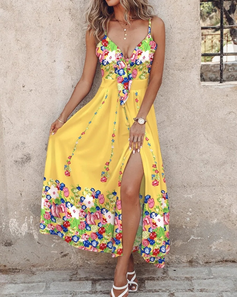 Womens Ombre Leaf Eyelet Strap Maxi Dress Elegant Hawaiian Vacation Sleeveless Summer 251222
