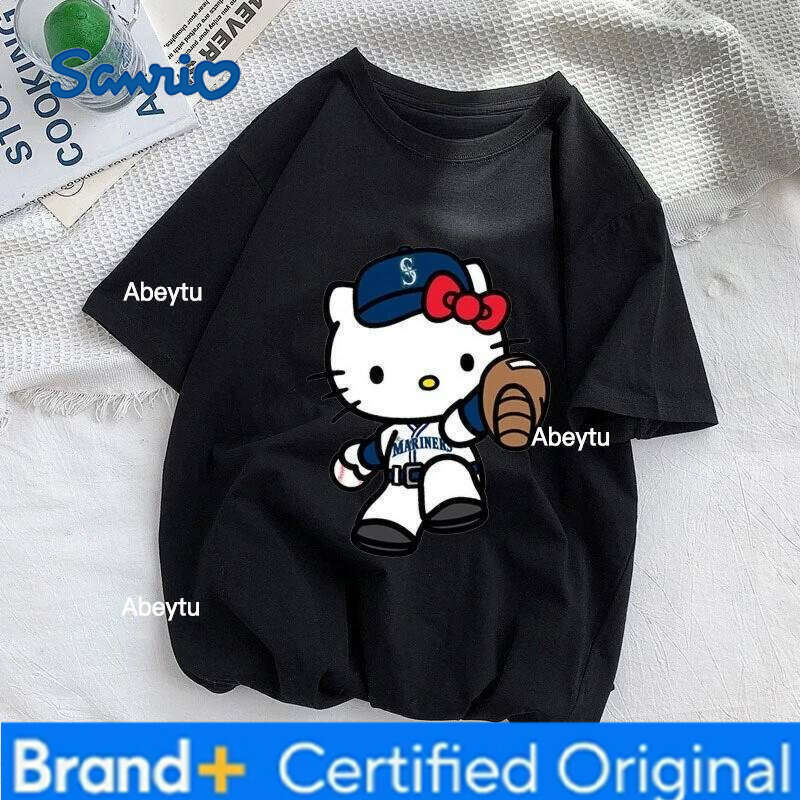Sanrio Hello Kitty Women's Crew Neck Short Sleeve Cotton T-Shirt Fashion Design Anime-Themed Apparel Couples Set H260120