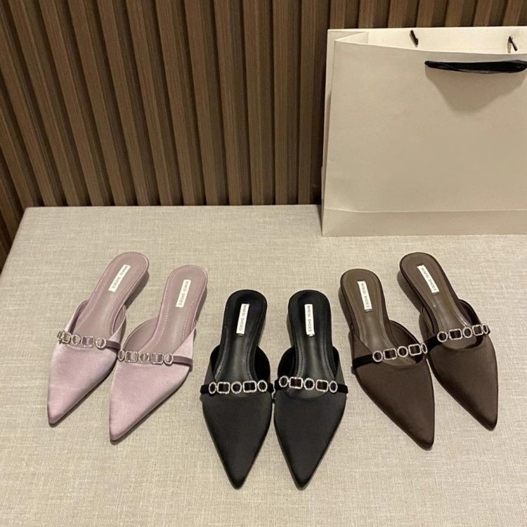 Luxury Slipper 2026 Pointed Toe Mules with Crystal, Low Heel Slip-On Slides for Women, Wide Width Closed-Toe Summer Shoes