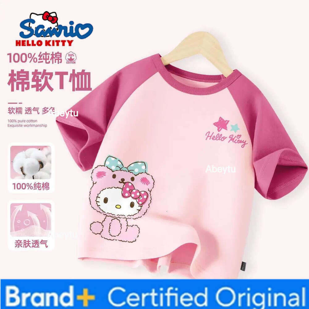 Sanrio Summer Baby Girls Clothes Kid Hello Kitty Printed T-shirts Children Cartoon Cotton Short Sleeve Top Patchwork Outfits H260120