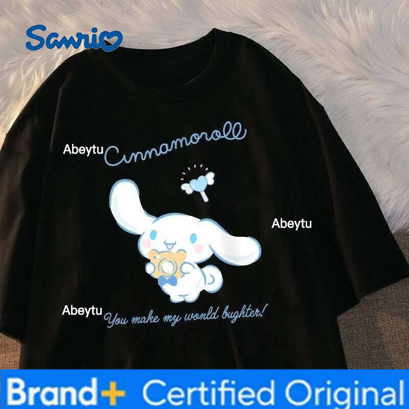 Sanrio Cinnamoroll Short Sleeved Clothing Y 2k Kawaii Korean Fashion Pattern T-shirt Women's Top Linda Y2k Streetwear H260120