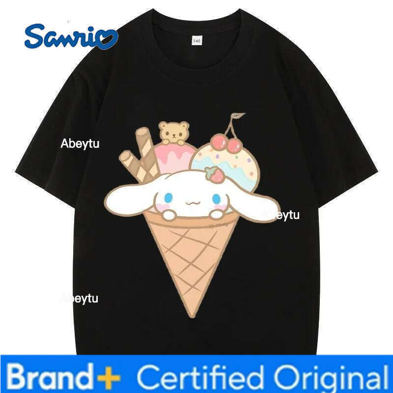 Sanrio Anime Cinnamoroll Children's Short Sleeve s Kawaii Girl Boys White Versatile Korean Thin Style Tops H260120