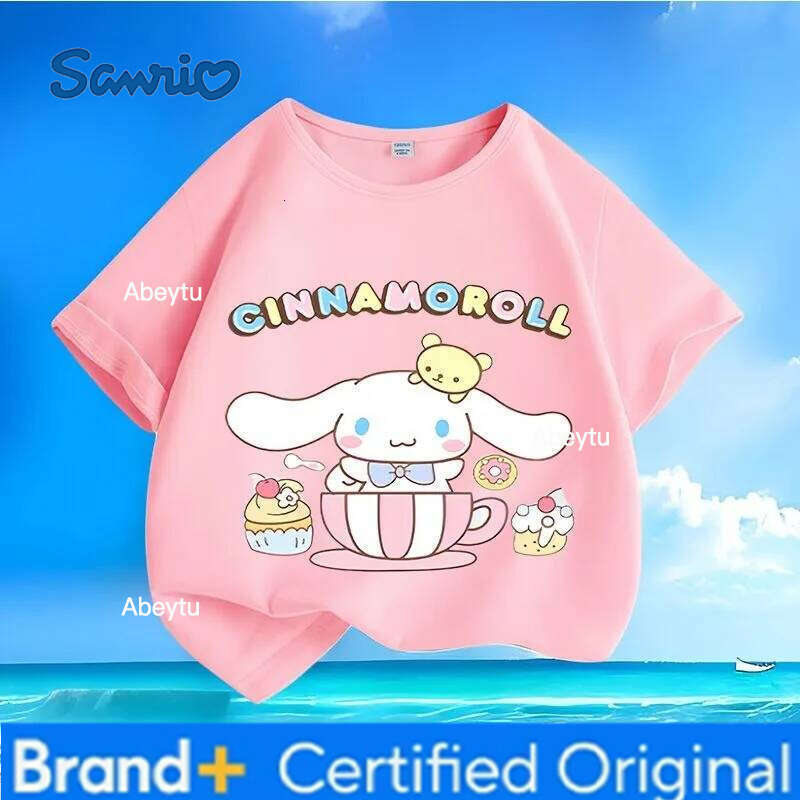 Sanrio New Summer Cinnamoroll Kids T Shirts Cartoon Print | Crew Neck Loose Trendy Short - Sleeve Tops for Boys & Girls H260120