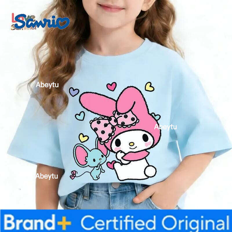 Sanrio My Melody Cute Cartoon Kuromi Family Tour T-Shirt O Neck Short Sleeve Pink Blue Casual Summer Top for Comfy H260120