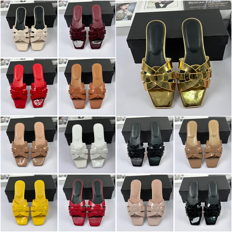 Designer Slippers Tribute Rubber Slides Metal buckle Leather Flat Heels Claquette For Female Womens Summer Outdoor Shoes Fashion Sandals Sandles 35-42