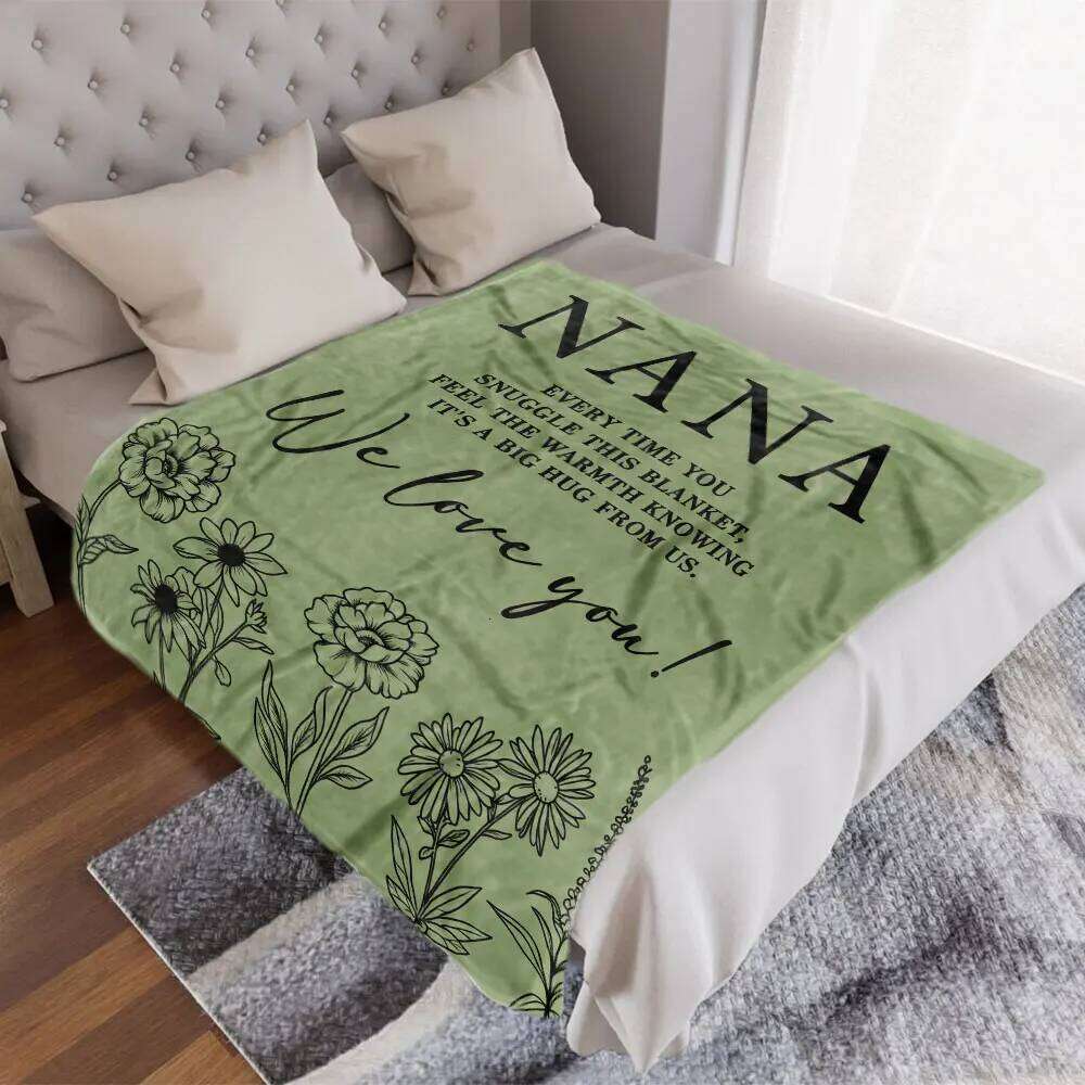 NANA Snuggle Blanket - Solid Light Green with Floral Line Art, Warmth as a Big Hug from Us, We Love You! Perfect Gift for Sentim W260120