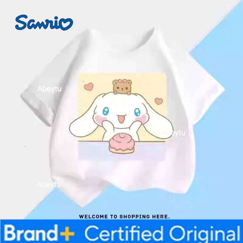 Sanrio Cinnamon Dog Joint Children's Summer Short-sleeved Cartoon Animation Surrounding Print T-shirt Top Loose Trend H260120