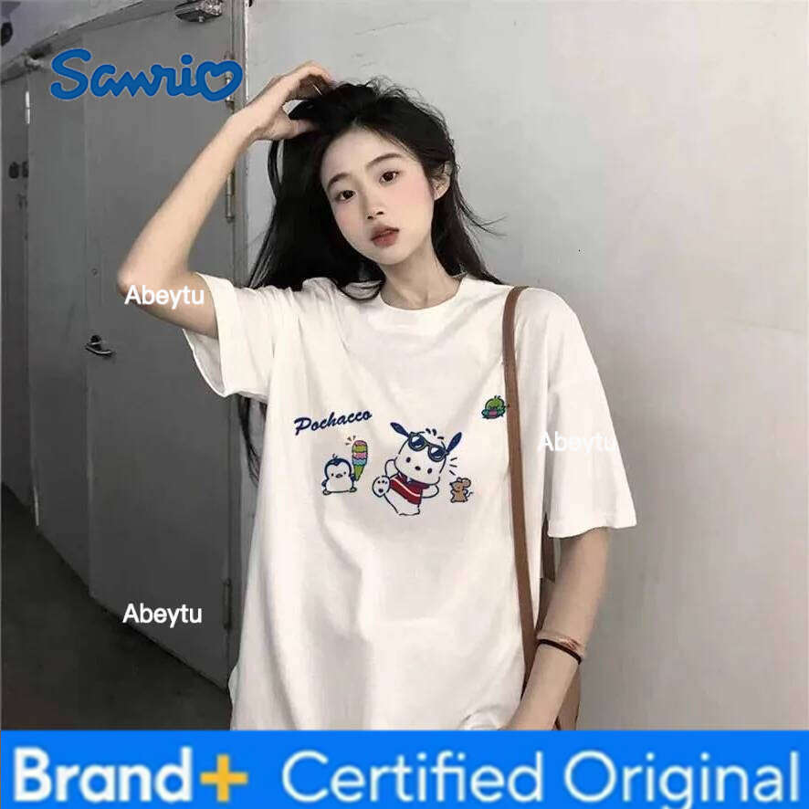 Sanrio Anime Cartoon Hello Kitty My Melody Cinnamoroll Women's Printed T-Shirt Summer New Solid Color Short Sleeved Casual Top H260120
