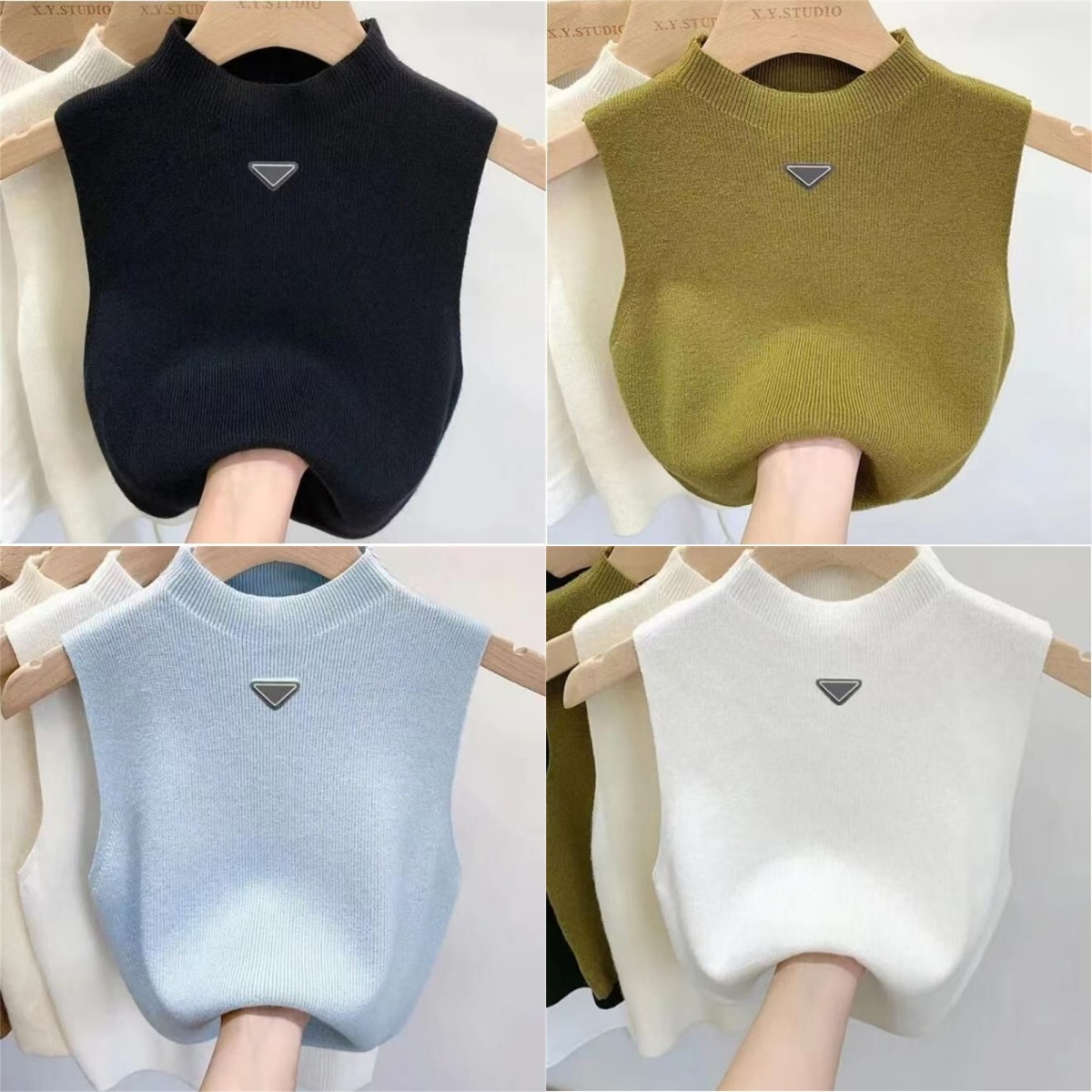 Designer womens vest t-shirt sweater Women vests Sweaters spring fall loose Letter round neck pullover knit waistcoats sleeveless vest top waistcoat jumper S-XL