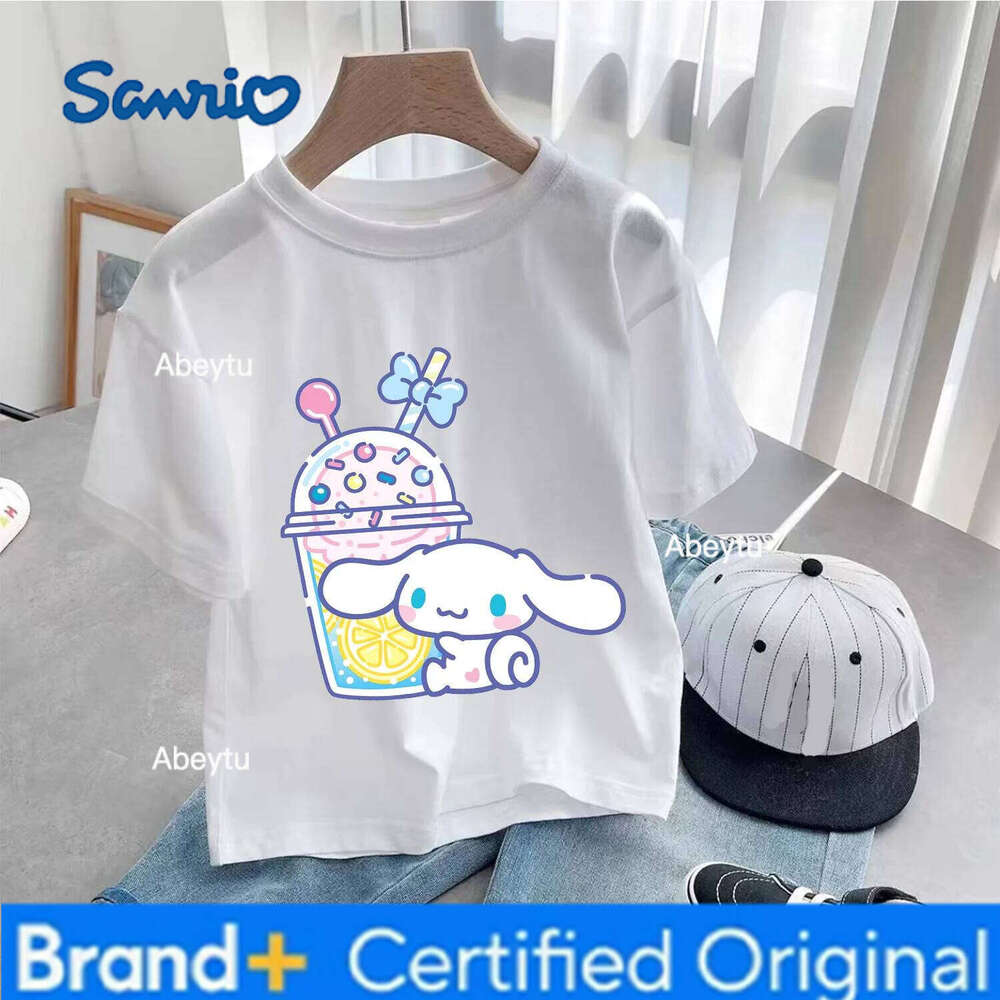 Sanrio Cinnamoroll T-shirt for Children Cute Cartoon Clothes Fashion Anime Print White Clothing Girls Top Kids Summer Tee Gift H260120