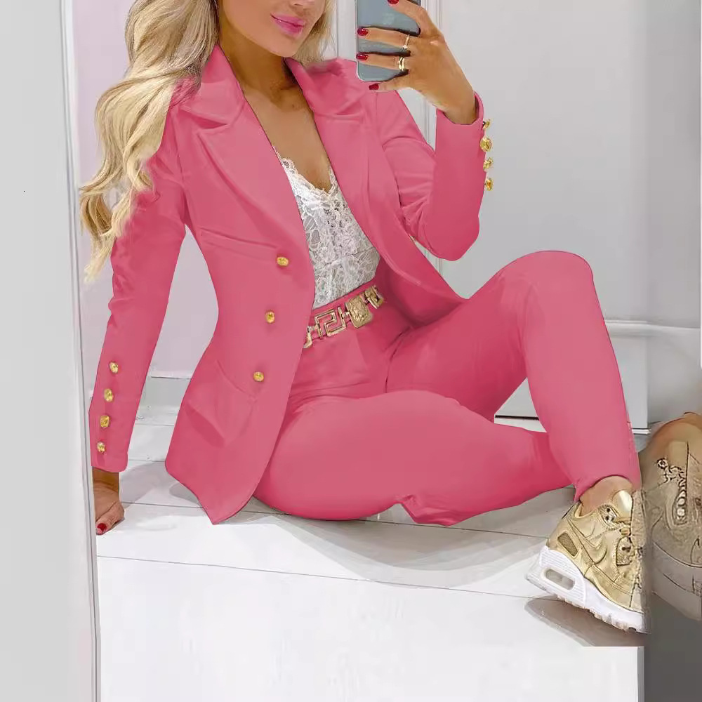 2025 Spring Summer Autumn Winter Hot Sale Fashion Printed Long Sleeve Casual Small Blazer Pants Set 241121