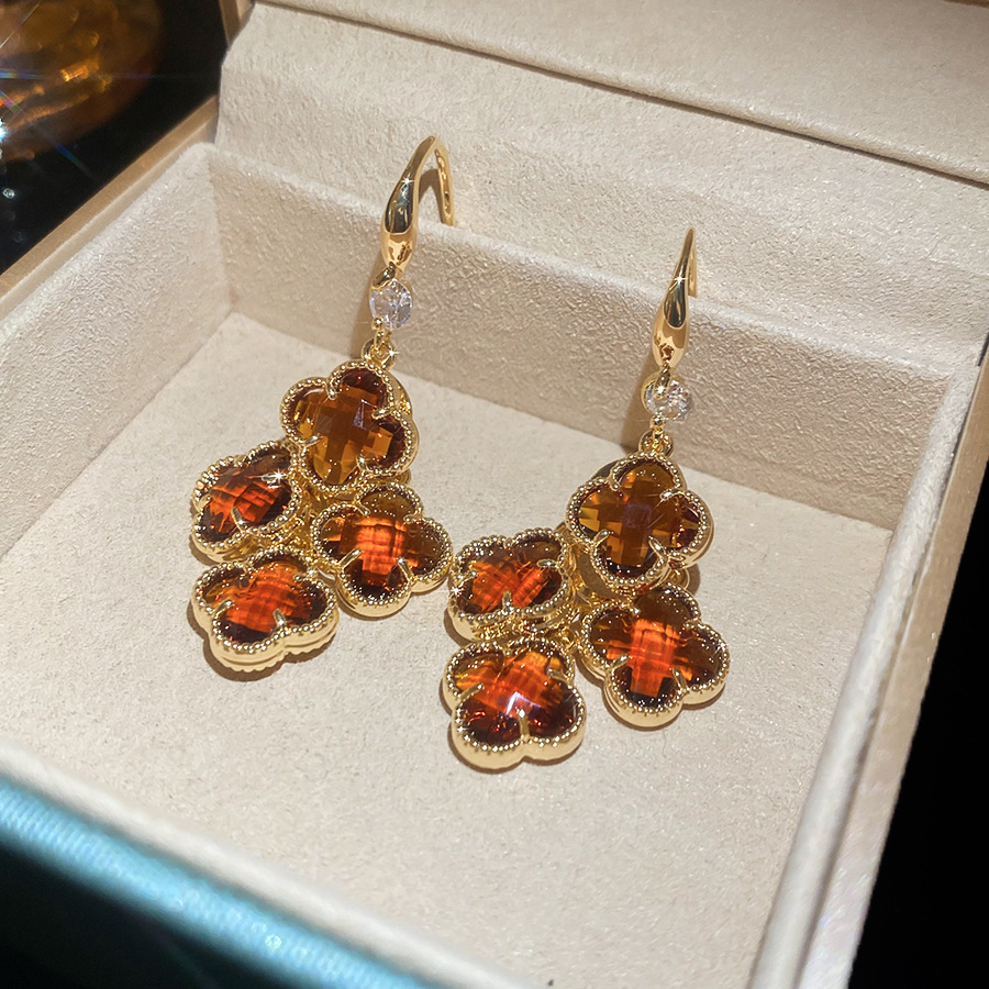 18k Real Gold Plated Silver Needle Crystal Flower Geometric Round Hoop French Retro Niche High-end Earrings for Women - view 5