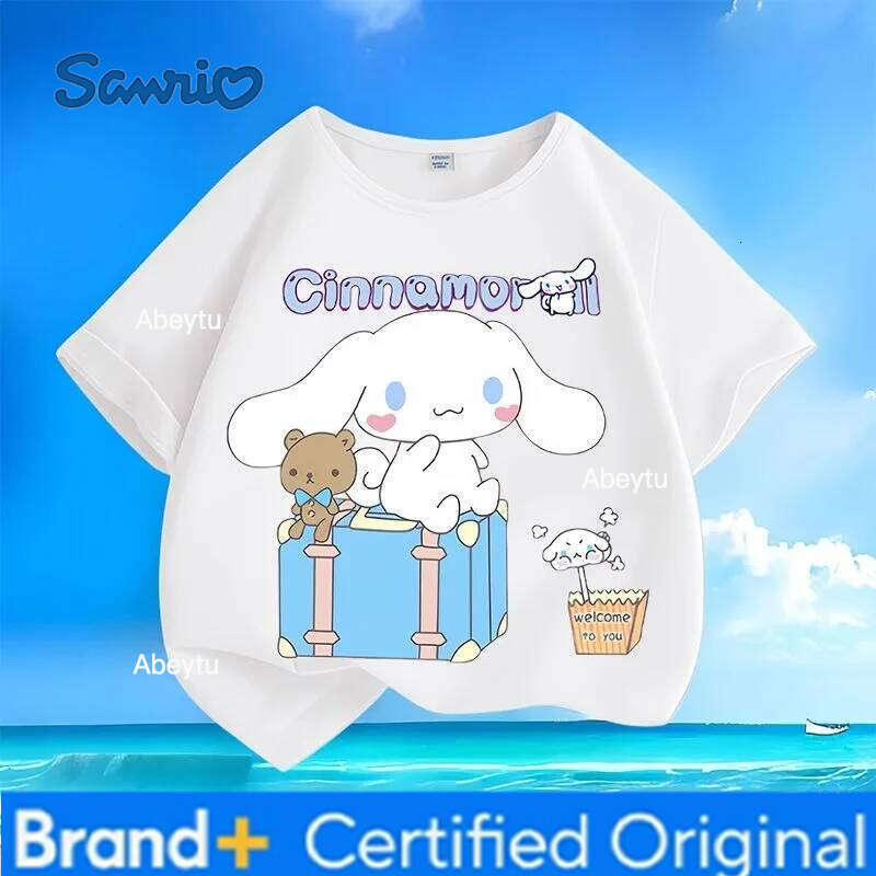 Sanrio Cinnamoroll Print Kids T-shirt Limited Time Hot Sale Summer New Arrival Crew Neck Versatile Skin-friendly Breathable Tops H260120