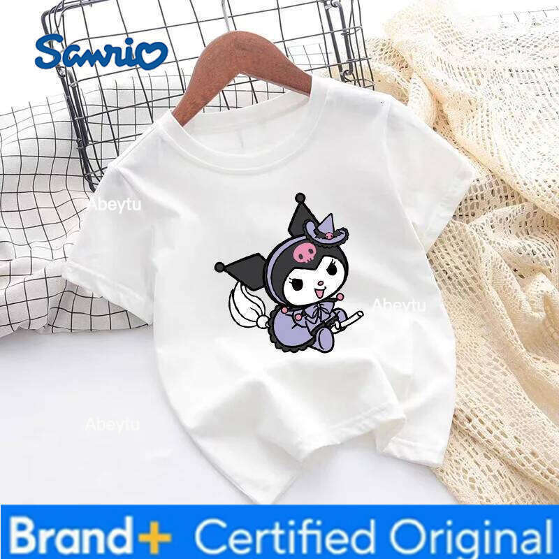 Sanrio Summer Children Sweet Kunomi Printed Top Kids Clothes Baby Girls Cute Short Sleeve Crewneck T-shirt Kid Wear H260120