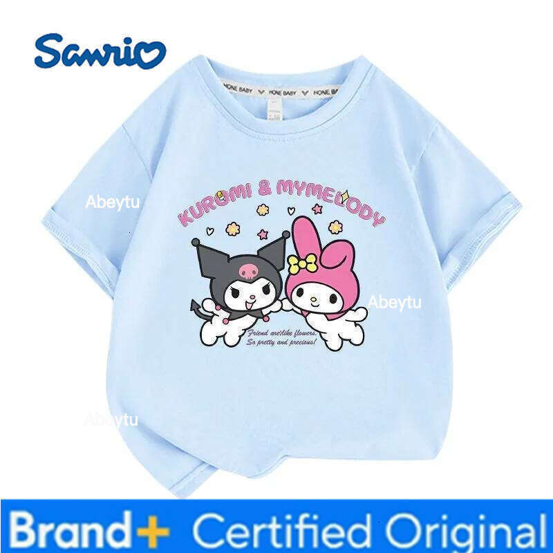 Sanrio Summer Baby Girls 100% Cotton Clothes Kid Children Girl Cute Kuromi Printed T-shirts Cartoon Short Sleeve Top Outfits H260120