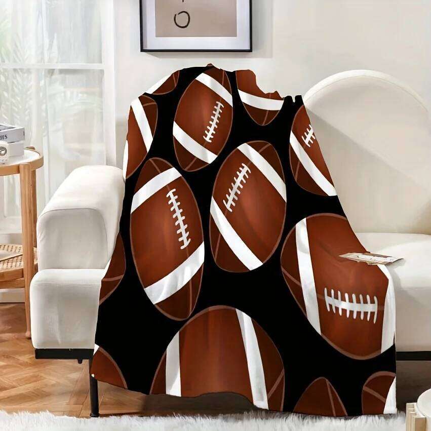 Rugby-Themed Flannel Blanket - American Football Print Home/Travel/Sports Events | Christmas Decor & Rugby Fan Gift W260120
