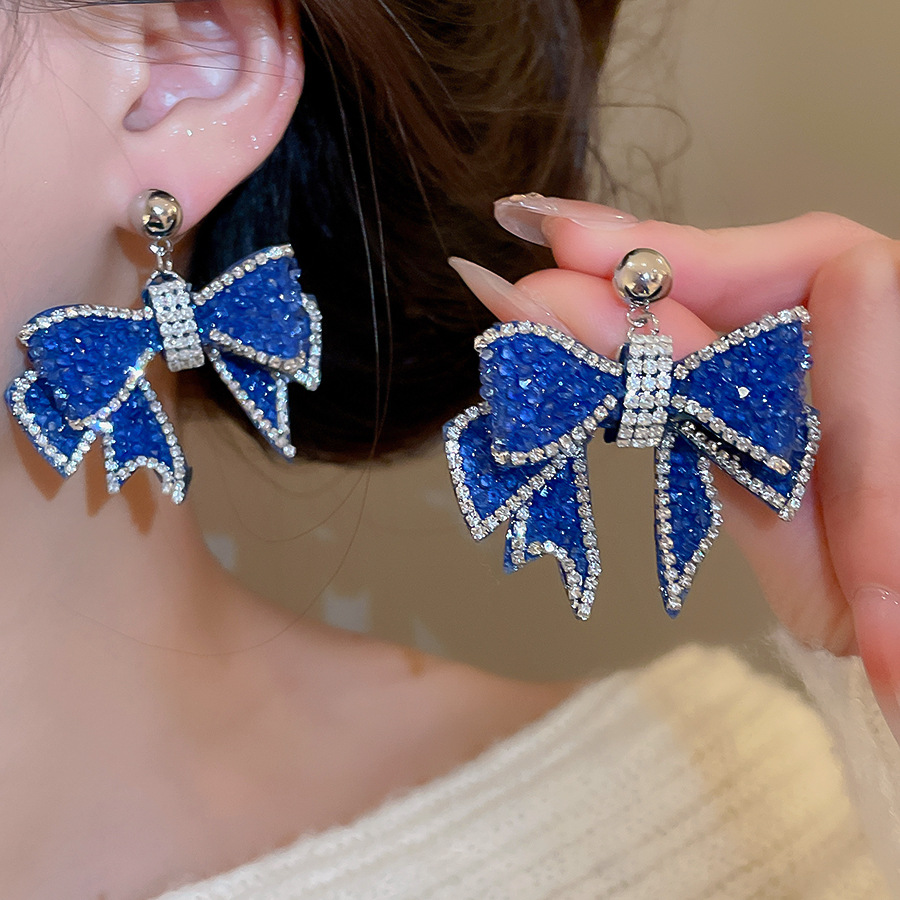 Silver Needle Inlaid Diamond Bowknot for Women, Unique Design, Elegant and Versatile Stud Earrings, High-end Luxury Earrings Wholesale - view 4
