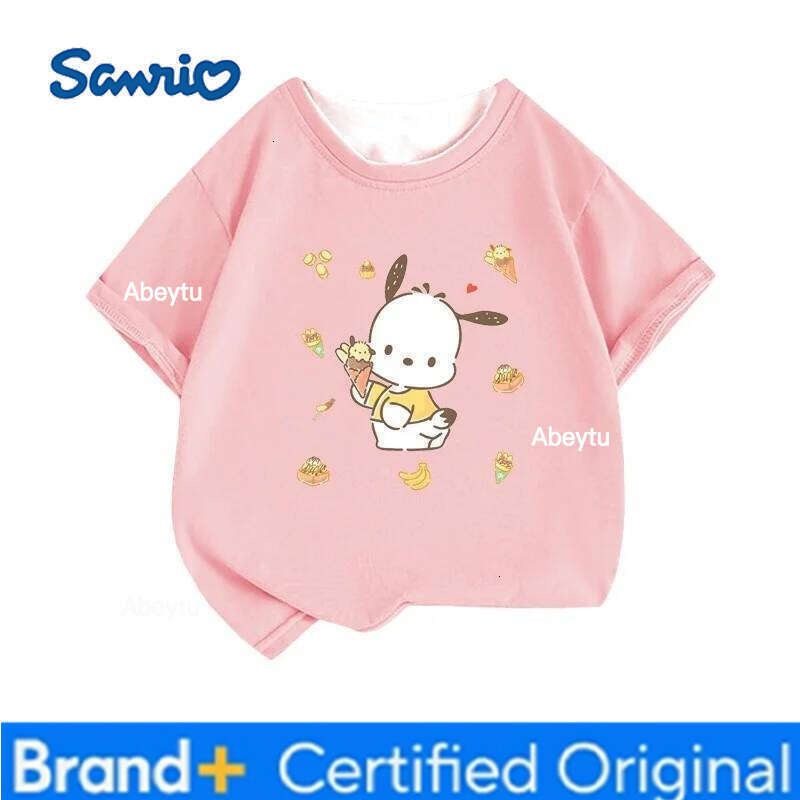 Sanrio Cinnamoroll T-shirt, Cute Anime Print, Children's Short Sleeved Street Wear, Summer Girls' Casual Wear H260120