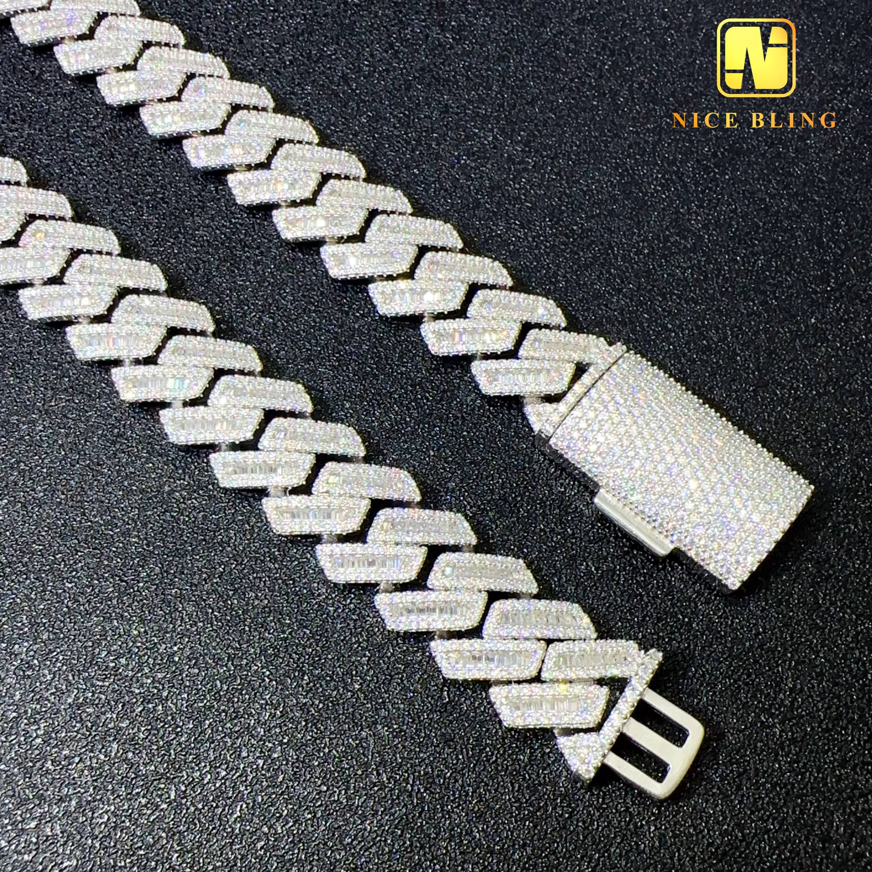 Big Size Cuban Chains 18mm Baguette Cut Moissanite Cuban Link Necklace Buss Down Iced Out Men Cuban Chain
