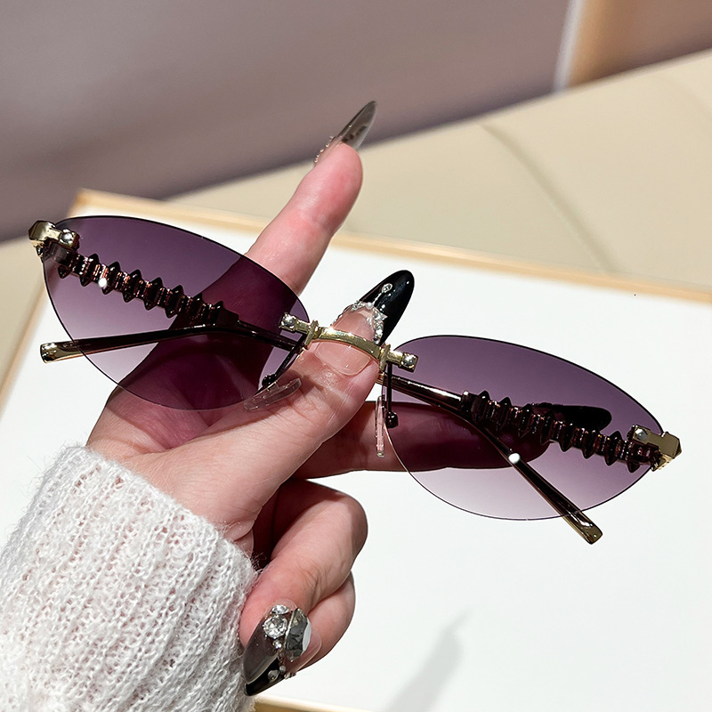 Luxury Brand Designer Sunglasses New European And American INS Style Fashion Sunglasses Cat Eye Sunglasses Unisex Metal Rivet Rimless Sunglasses