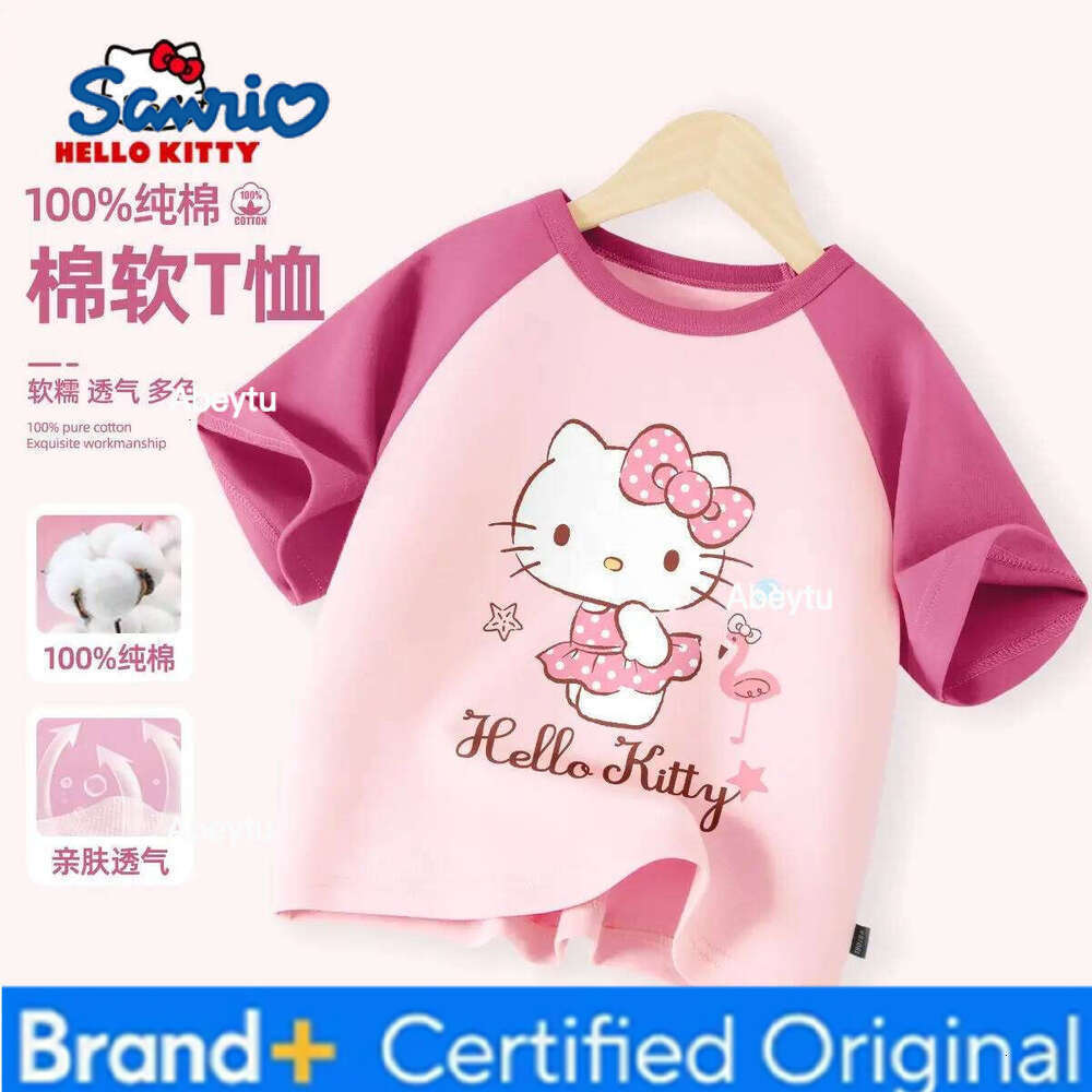 Sanrio Summer Baby Girls Clothes Kid Hello Kitty Printed T-shirts Children Cartoon Cotton Short Sleeve Top Patchwork Outfits H260120