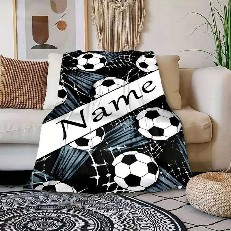Customized football fleece blanket with personalized name, soft and comfortable flannel parabolic shape W260120