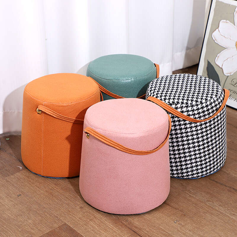 Internet Celebrity Style Houndstooth Small Light Handheld Home Living Room Solid Wood Modern Simple Adult Changing Stool