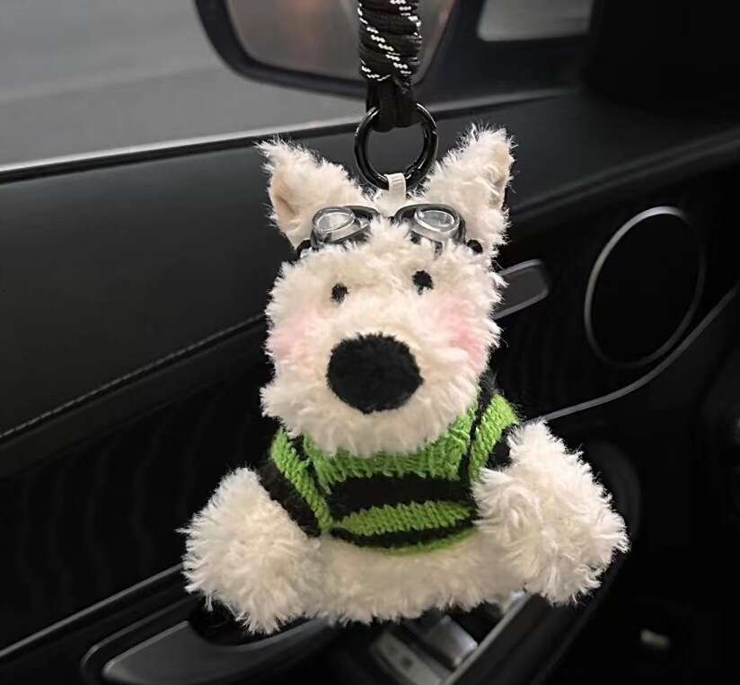 West Highland White Terrier Plush Keychain | Milk Blue Hugging Rabbit Scrawled Puppy Pendant, Cute Cartoon Bag Charm, Perfect Gift for Daily Decoratio