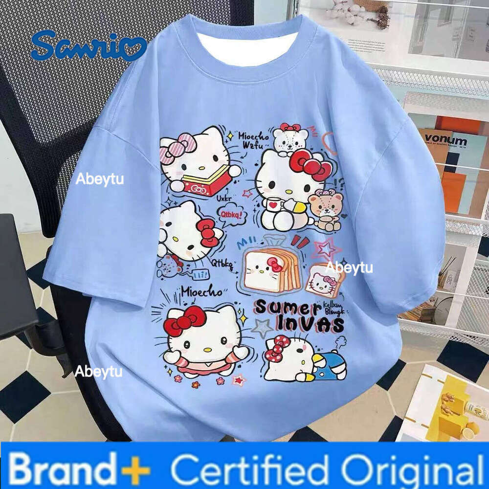 Sanrio New Cute Hello Kitty 3D Printed Ins Summer Fashion Brand Cartoon Student Party Korean Version of Men and Women Short-sleeved T- H2601201