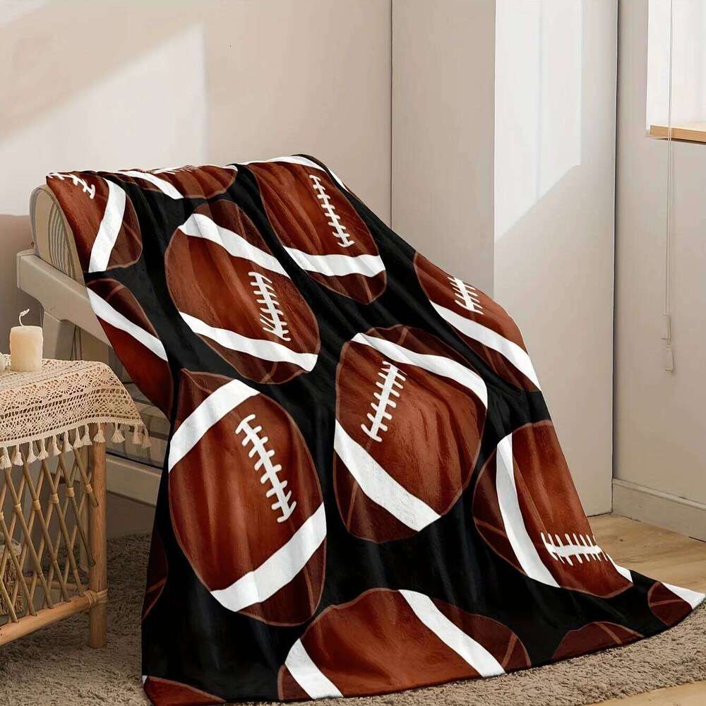 Rugby-Themed Flannel Blanket - American Football Print Home/Travel/Sports Events | Christmas Decor & Rugby Fan Gift W260120