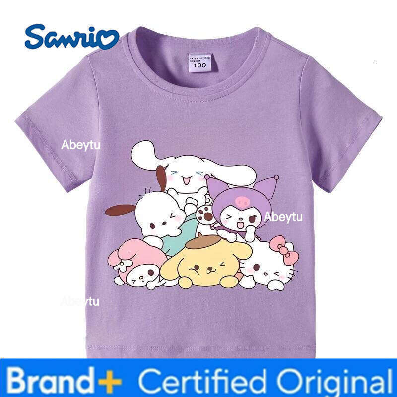 Sanrio Teen Cotton Kids Street Cartoon Playful Printed Outdoor Comfortable Casual crew neck T-shirt Boys Girls Tops H260120