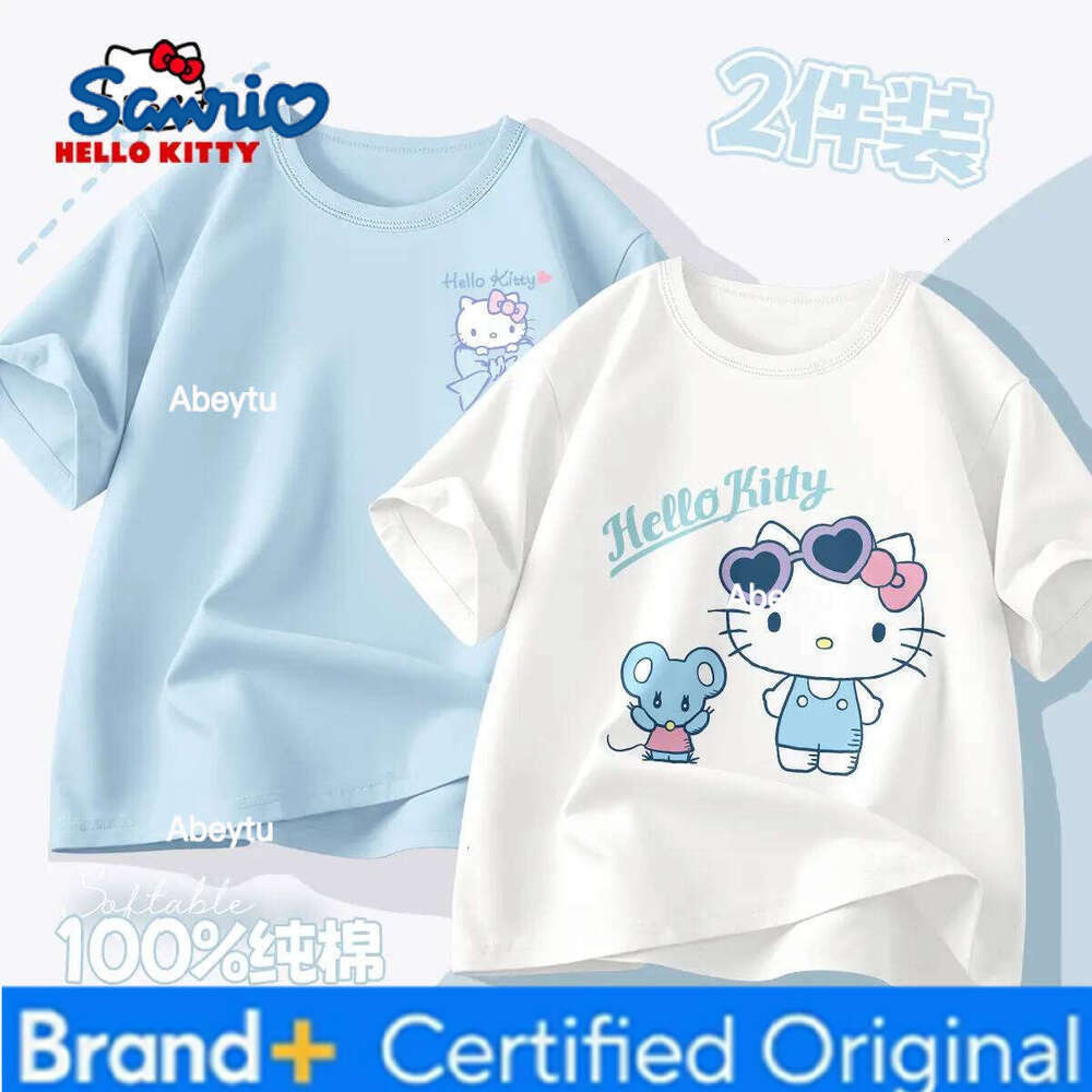 Sanrio 2 Pieces Per Pack Summer Baby Girls 100% Cotton Clothes Kid Children Girl Hello Kitty Printed T-shirts Short Sleeve Top H2601201