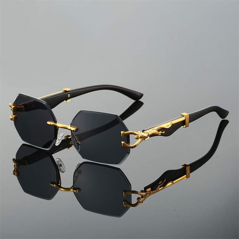 Luxury Brand Designer Sunglasses New Frameless Cut Edge Leopard Head Irregular Sunglasses European And American Fashion Retro Trendy Internet Celebrit