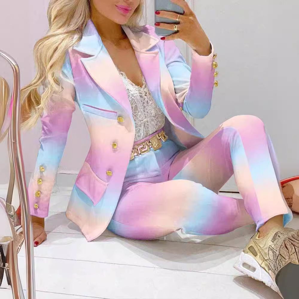 2025 Spring Summer Autumn Winter Hot Sale Fashion Printed Long Sleeve Casual Small Blazer Pants Set 241121