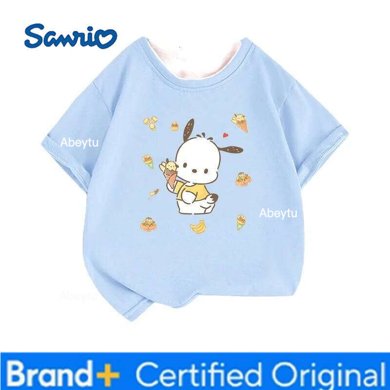 Sanrio Cinnamoroll T-shirt, Cute Anime Print, Children's Short Sleeved Street Wear, Summer Girls' Casual Wear H260120
