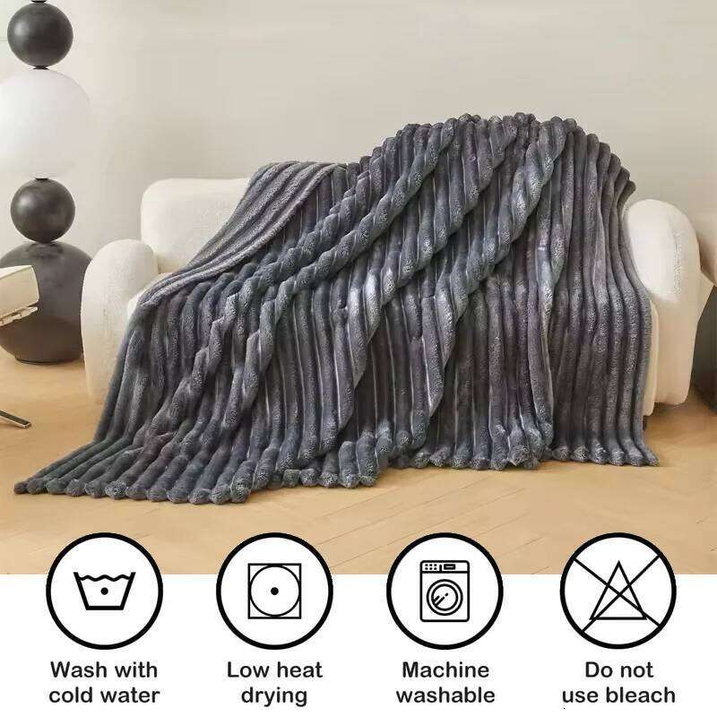 1pc Throw Blanket Bed - 250GSM Soft & Warm Fluffy Blanket, Decorative Striped Blankets for Winter Nap / Sleep W260120