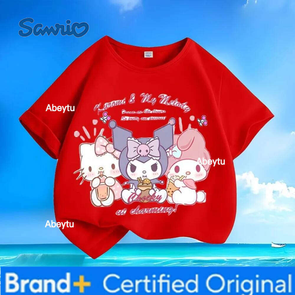 Sanrio Trendy Kids Style & Hello Kitty Cute Anime Print Unisex Streetwear Knit Short-Sleeve T-Shirt Lightweight and Comfortable H260120