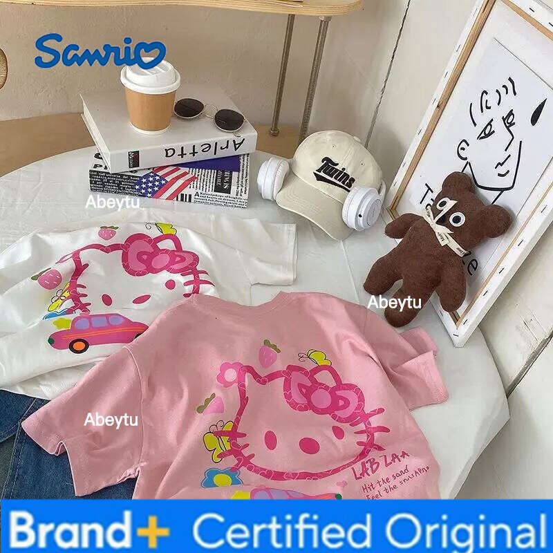 Sanrio Hello Kitty Children's Clothing Pure Cotton Summer New Women's Short Sleeve T-shirt Cartoon Printed Casual Cute Base Top H260120