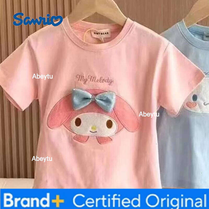 Sanrio Summer Kuromi Kawaii Cartoon T Shirt Outdoor Boy Girl Kids Clothes T-Shirt Girls Cinnamoroll Melody Tees Tops Birthday Gift H260120