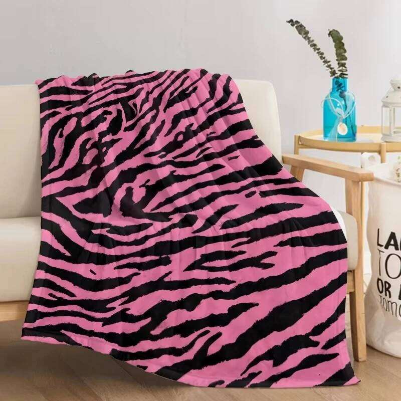 Pink Leopard Zebra Print Flannel Blanket - Warm Throw for Kids Adults Teens & Sofa Bed W260120