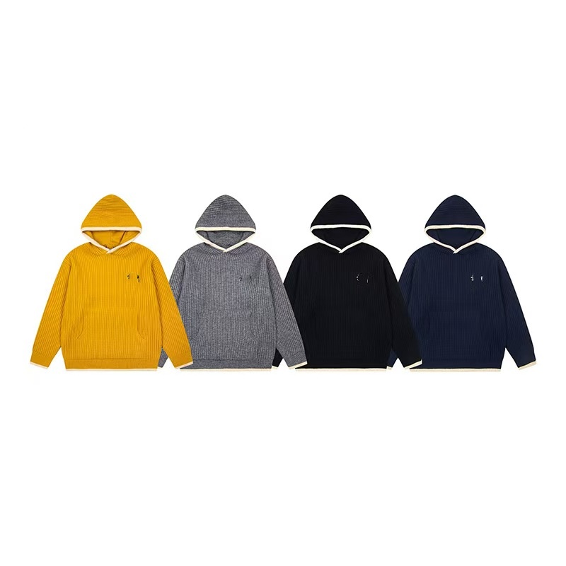 ST joint design comfortable hooded waffle knit sweater, unisex sweater for men and women