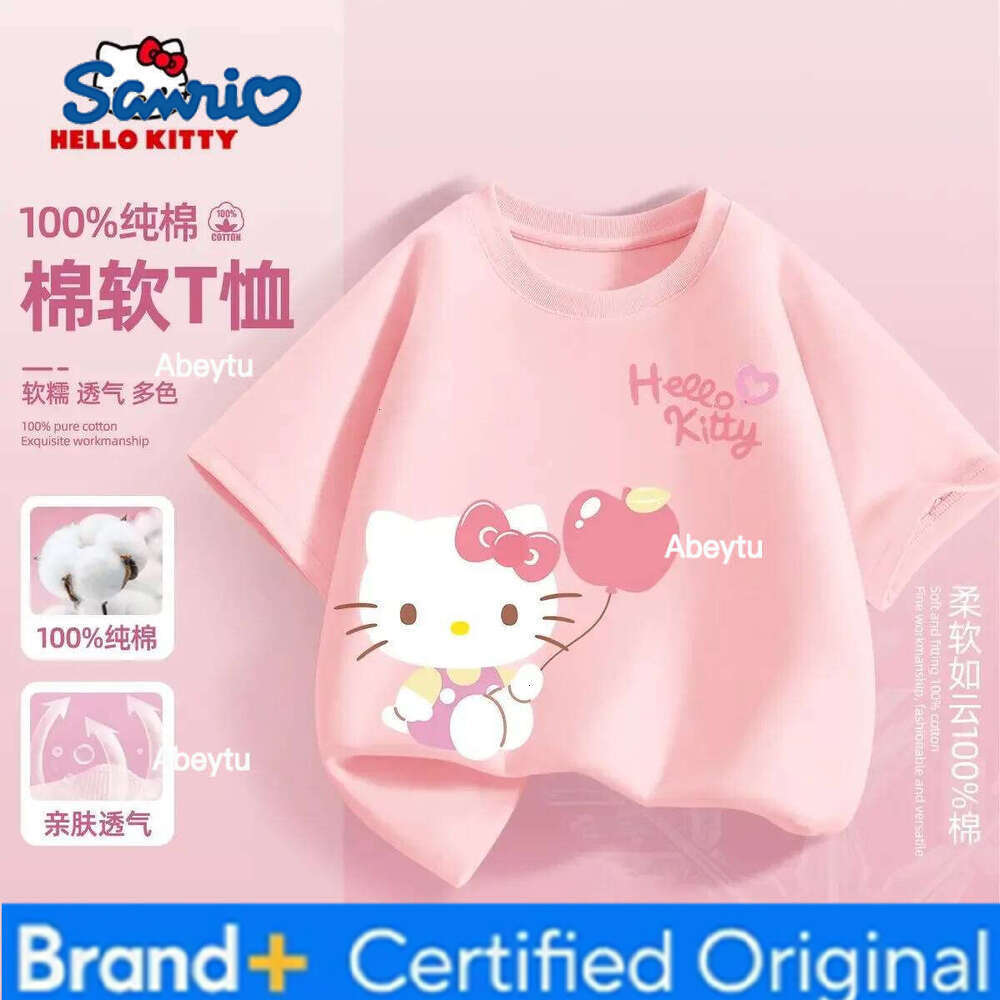 Sanrio Summer Baby Girls 100% Cotton Clothes Kid Children Cute Hello Kitty Printed T-shirts Cartoon Short Sleeve Top Outfits H260120