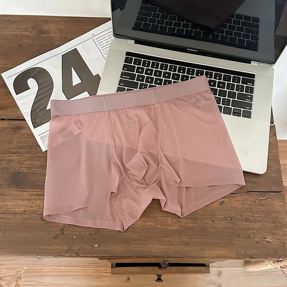 Mens Ice Silk Underwear Seamless Transparent Boxer Shorts Sexy Ultra-thin Breathable Panties Male Quick Dry U Pouch Underpants 260119