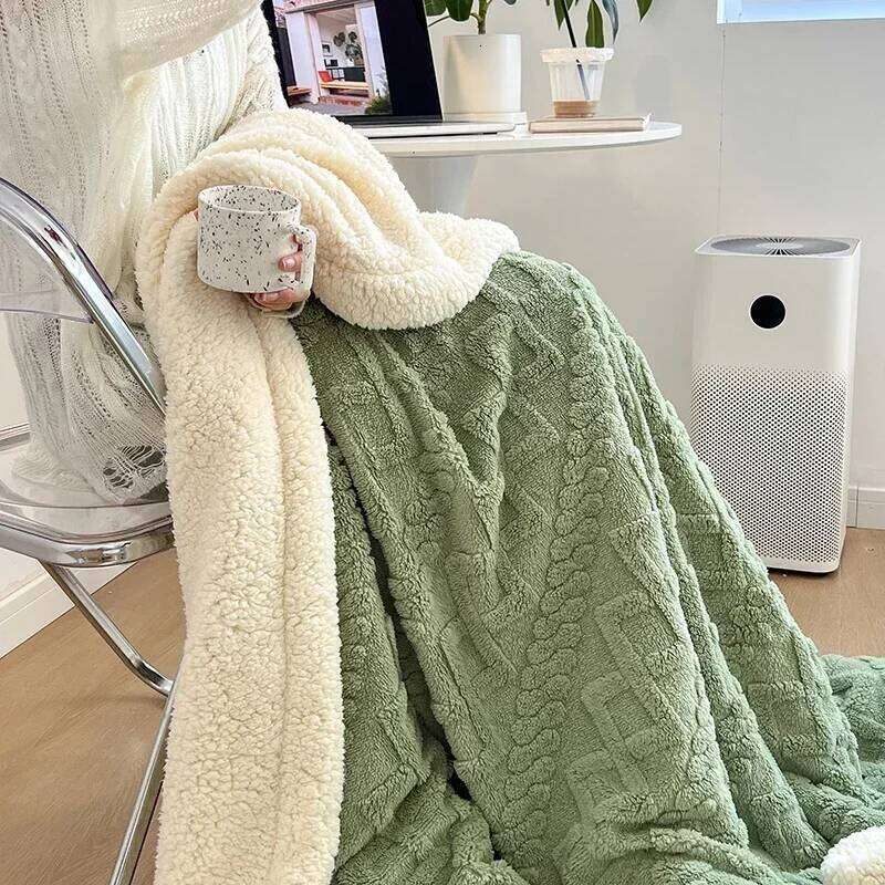 Soft Woolen Bedding Sofa, Warm Lamb Velvet Flannel Cover Blanket for Office, Air Conditioning and Nap W260120