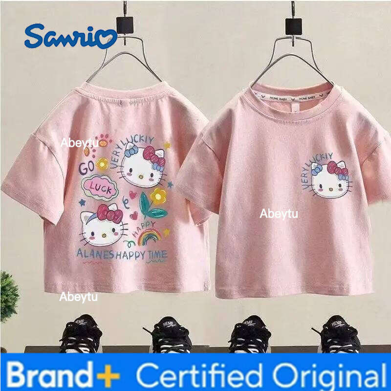 Sanrio Children Sweet Cartoon Hello Kitty Printed Top Kids Clothes Summer Fashion T-shirt Baby Girls Cute Short Sleeve H260120