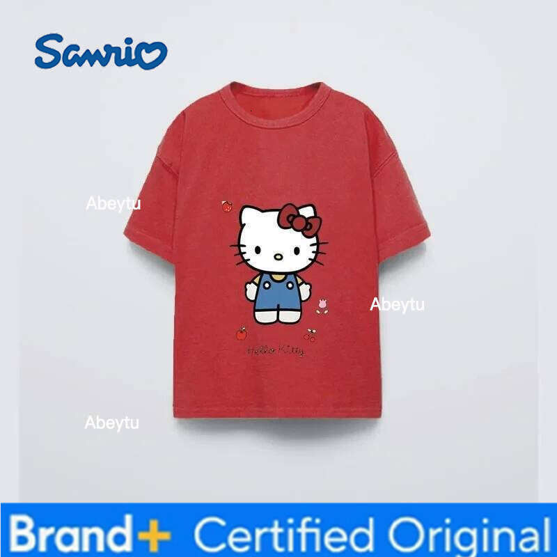 Sanrio Children Clothes Short Sleeve Tees Tops Print Hello Kitty Cute Girls T-shirt Loose Casual Crewneck Kids T Shirts Cartoon Fashion H260120