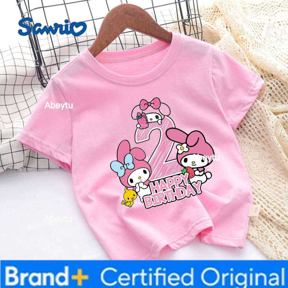 Sanrio My Melody New T-shirt for Children Birthday Figure Tee Top Girl Pink Clothes Cartoon Anime Short Sleeve Kids Loose Clothing Gift H2601201