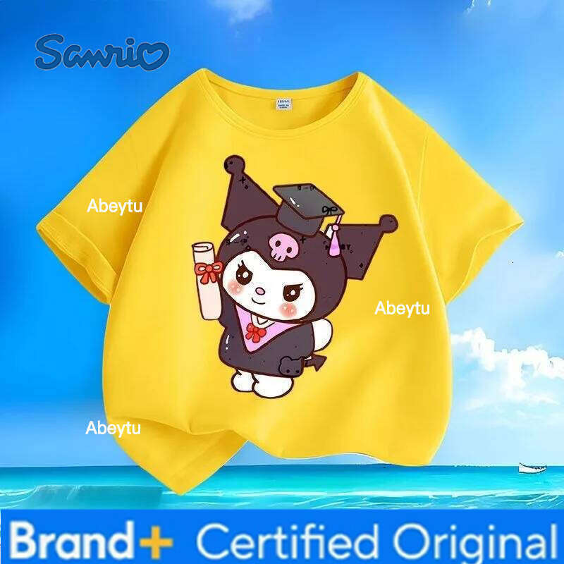 Sanrio Kuromi New Kids T-shirt Breathable Skin-friendly Anti-wrinkle Easy Care Loose Versatile Crew Neck Short Sleeve Tops H260120